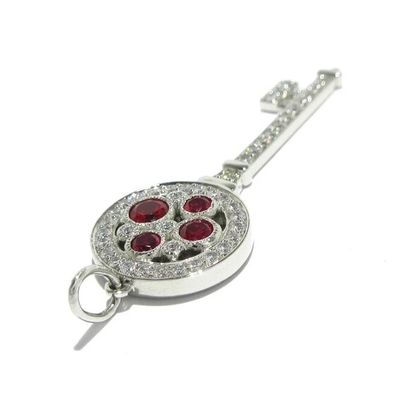 Auth TIFFANY&Co. Cobblestone Key - Pt950 Diamond Ruby Pendant Head - Picture 2 of 11